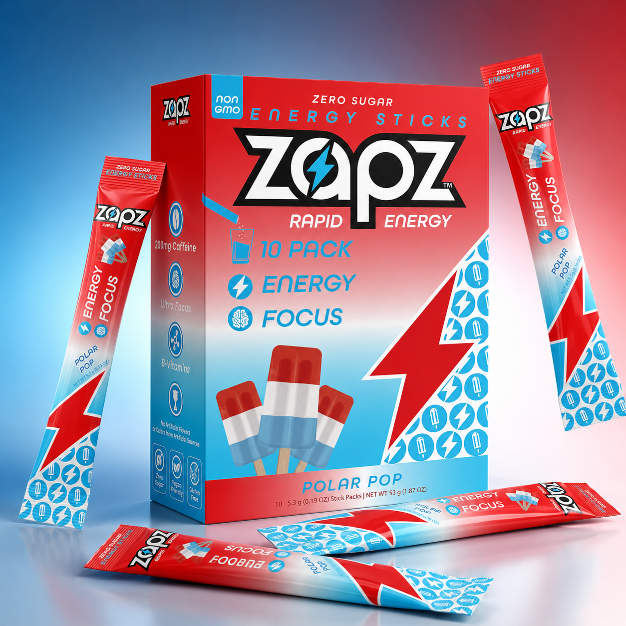 ZAPZ Energy Sticks — Polar Pop 10-pack box with sticks