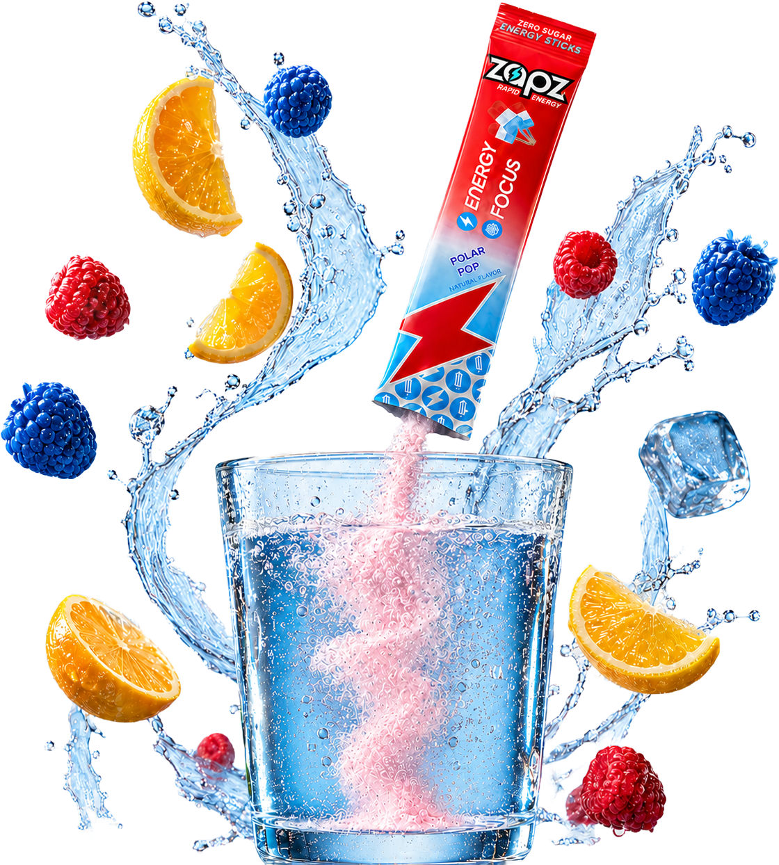 ZAPZ Energy Stick — Polar Pop sample pouring into a glass